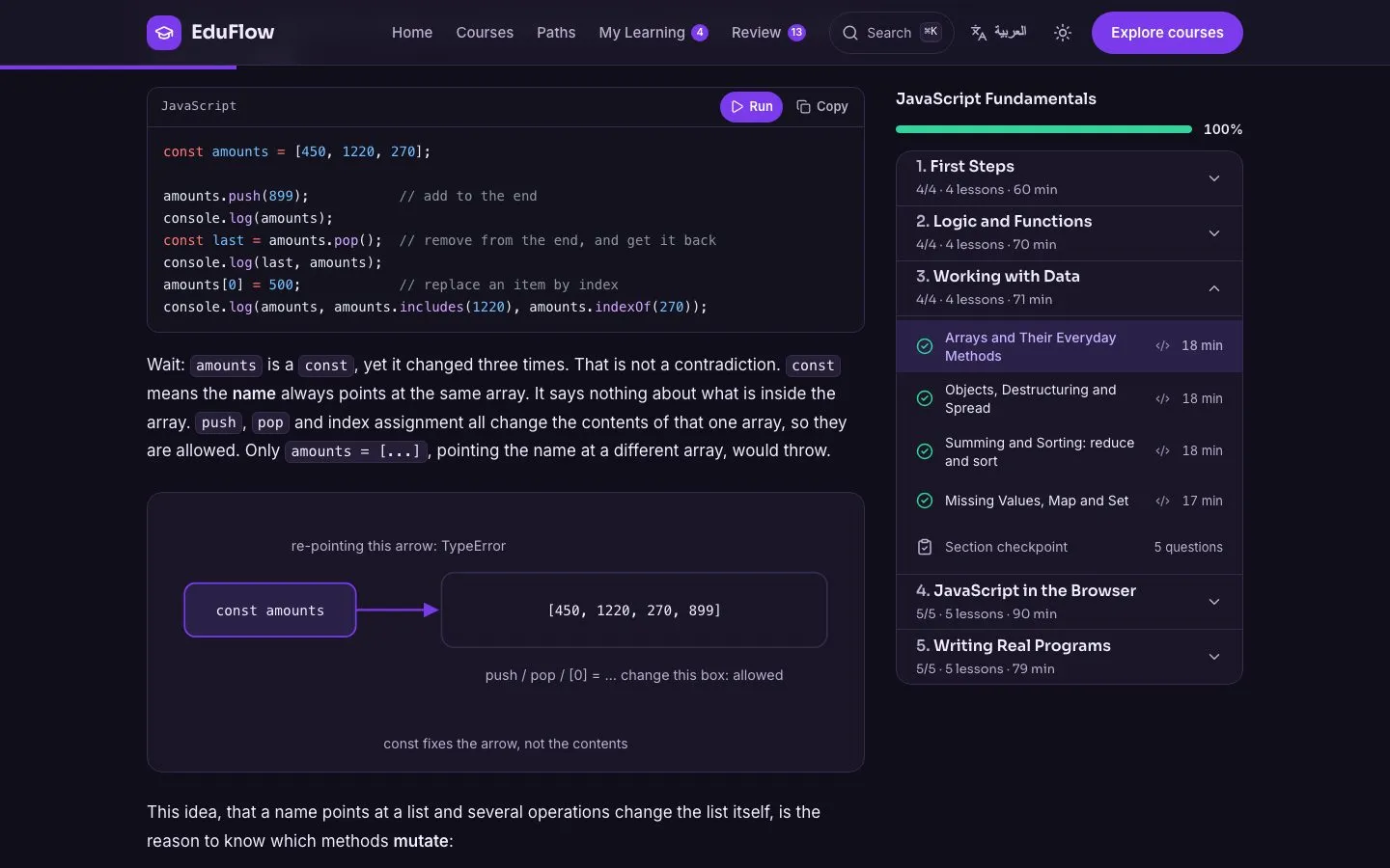 A JavaScript lesson in the dark theme