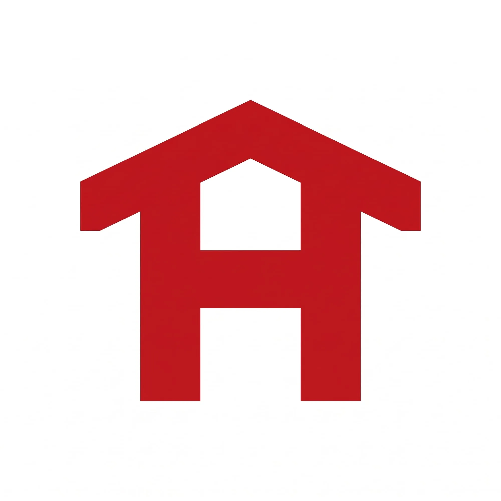 The final emblem, a heavy red H under a gable roof