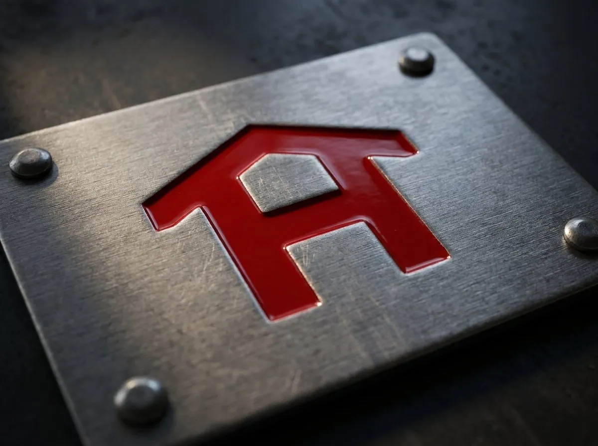 The emblem cut into a steel plate