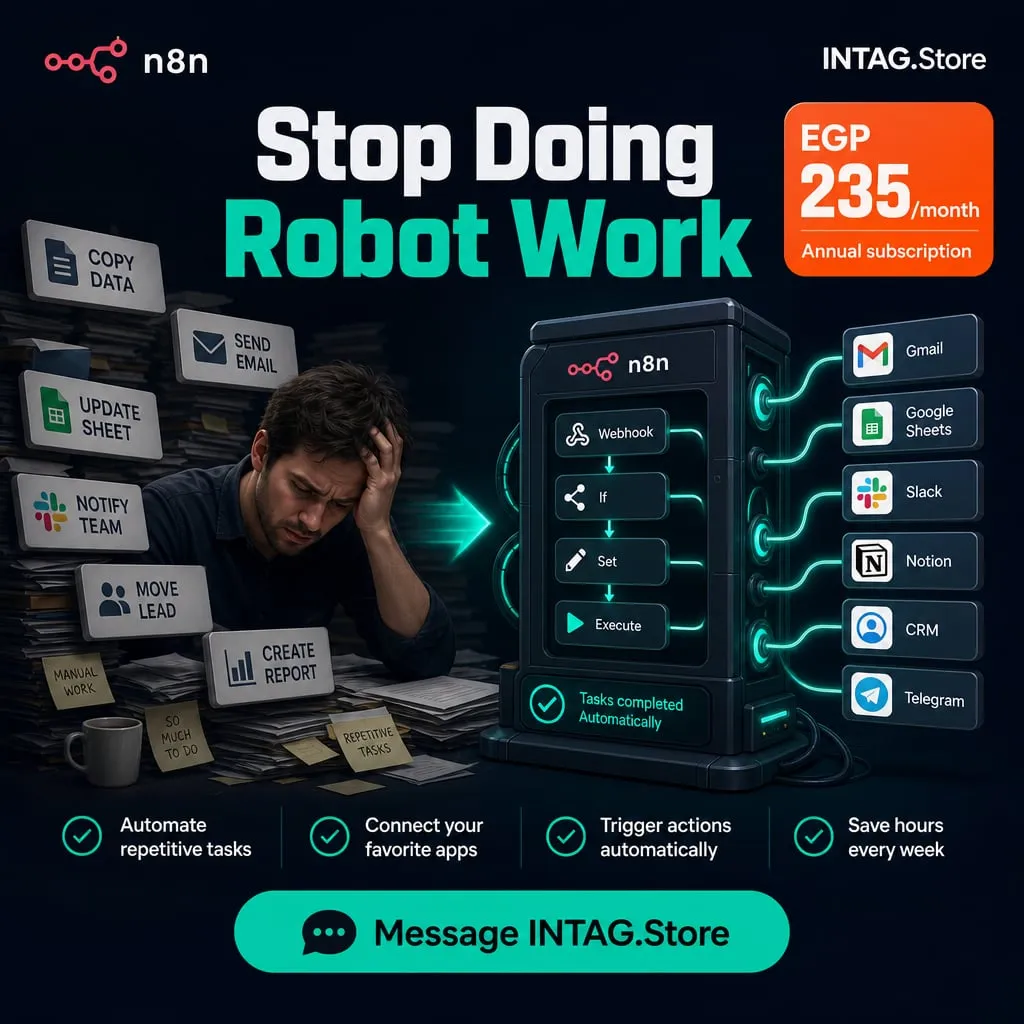 An English n8n post with the headline "Stop doing robot work"