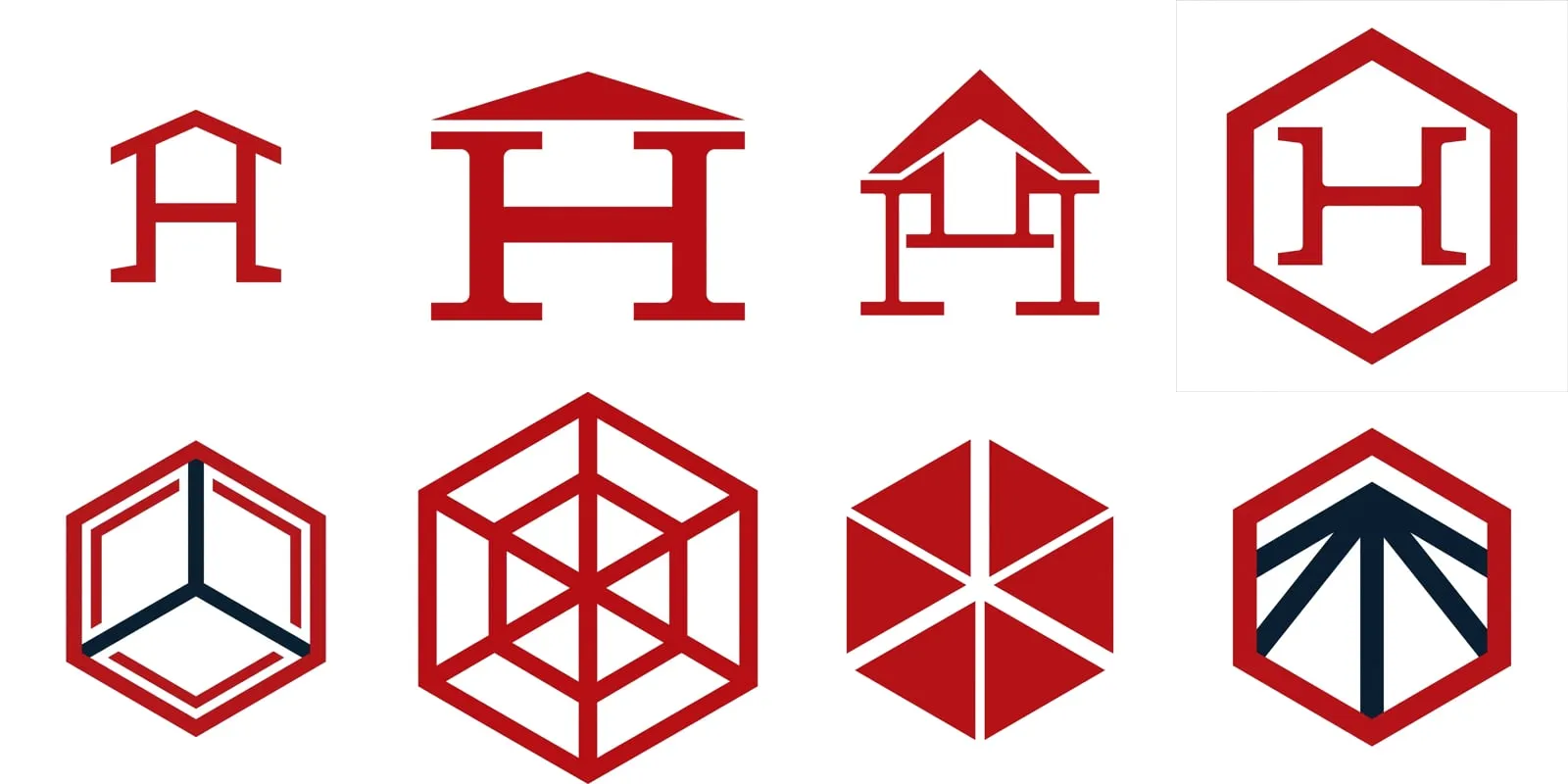 The first round of explorations, with H-beam monograms and hexagon marks side by side